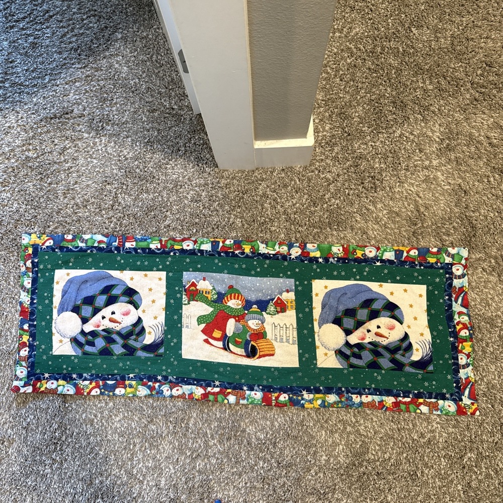 Vinrage Handmade Snowman Table Runner 40in X 15in